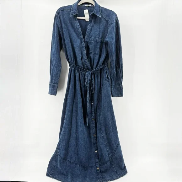 NWT Anthropologie Pilcro V-Neck Wrap Midi Denim cotton Dress Szxs western - Picture 5 of 16